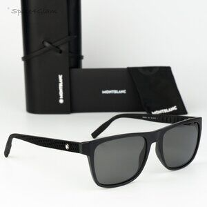 Montblanc Women Sunglasses Matte Black Grey Rectangle MB0209S 004 NEW AUTHENTIC